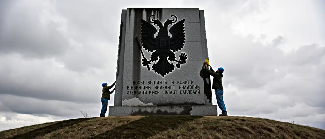 Переписывание истории: на месте советского мемориала в Изюме появился символ штурмовиков