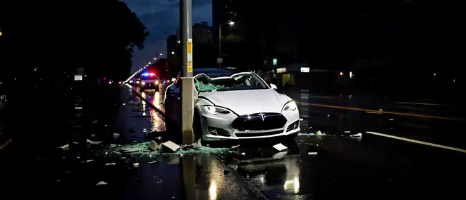 Роковой удар в Энгельсе: электромобиль Tesla протаранил опору ЛЭП, унеся жизнь пассажира