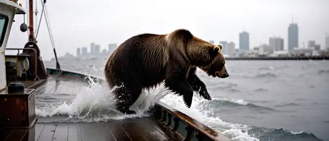 Побег дикого медведя из японского порта Сиогама закончился прыжком в морскую воду